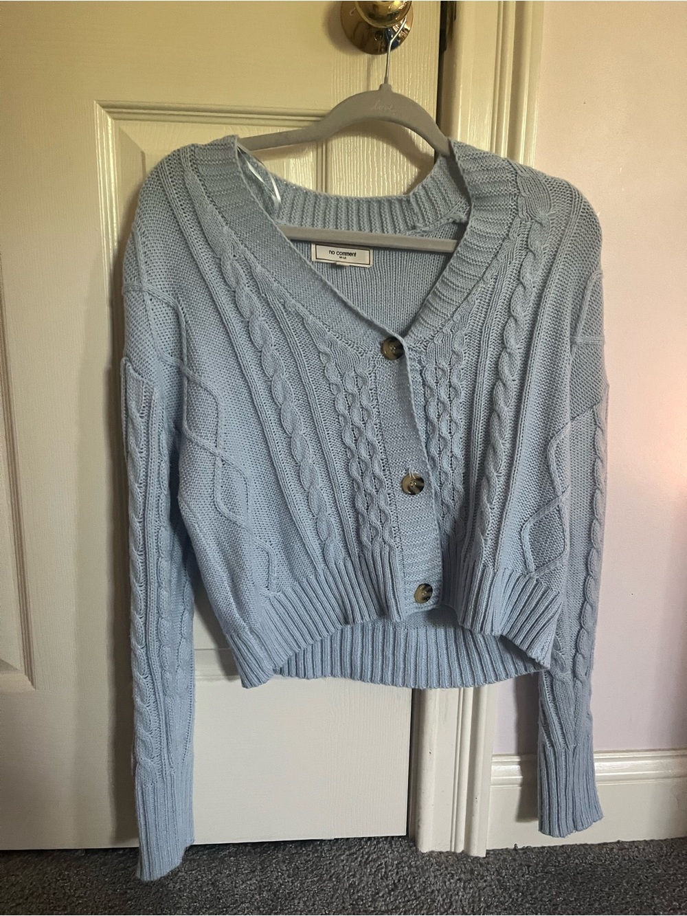 Cropped Cable-Knit Button-Front Cardigan - Light Blue